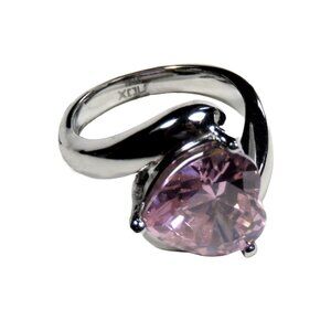 Inox Women's Polished Stainless Steel Ring with Pink Heart-Shaped CZ